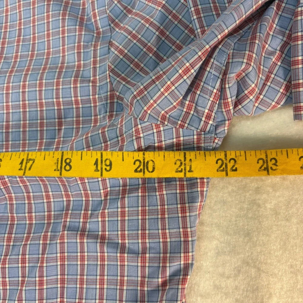 Banana Republic Mens Slim Fit Non-Iron Plaid‎ Dress Shirt Blue Red Large L